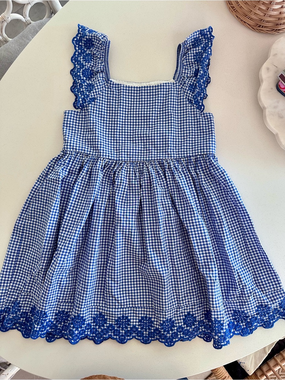 GAP Blue Gingham Dress with Lace Trim